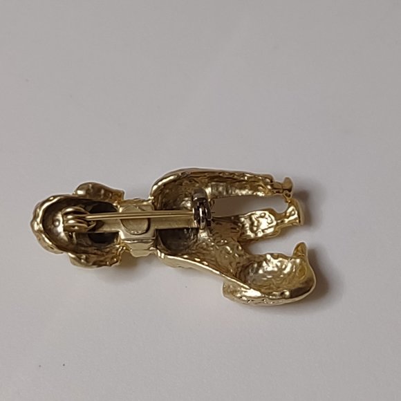 Cute Gold Tone Poodle Pin With Green Eyes - Picture 4 of 5